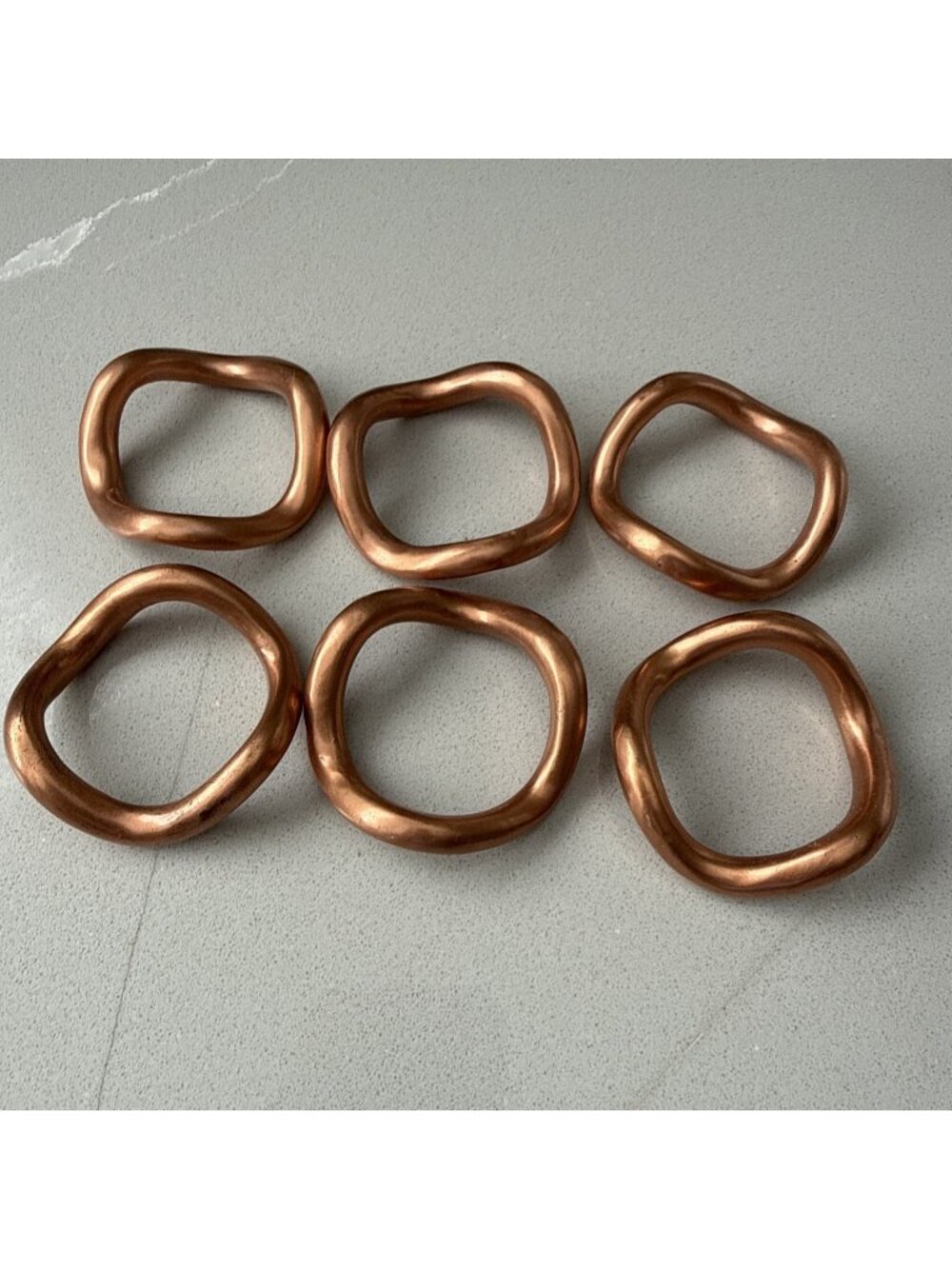 Set Of 6 Modern Organic-shaped Copper Tone Napkin Rings Heavy Unbranded